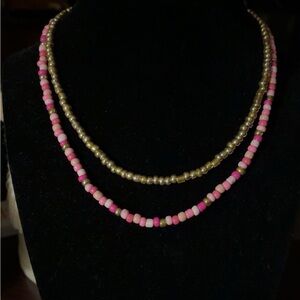 Hand Crafted Pink and Gold Beaded Necklace